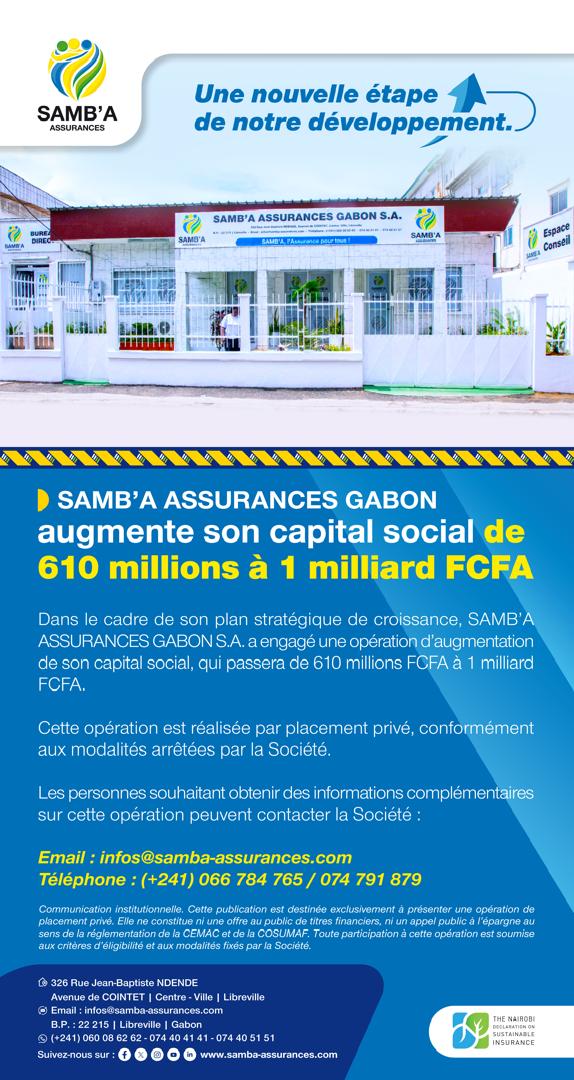 SAMB'A ASSURANCES renforce ses fonds propres et porte son capital social à 1 milliard FCFA